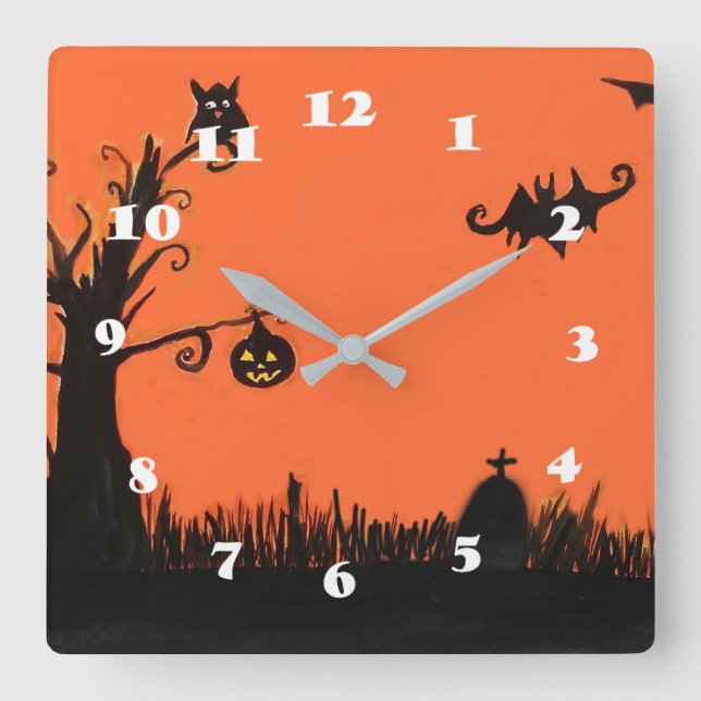 Happy Halloween Tree Pumpkin  Square Wall Clock (Front)