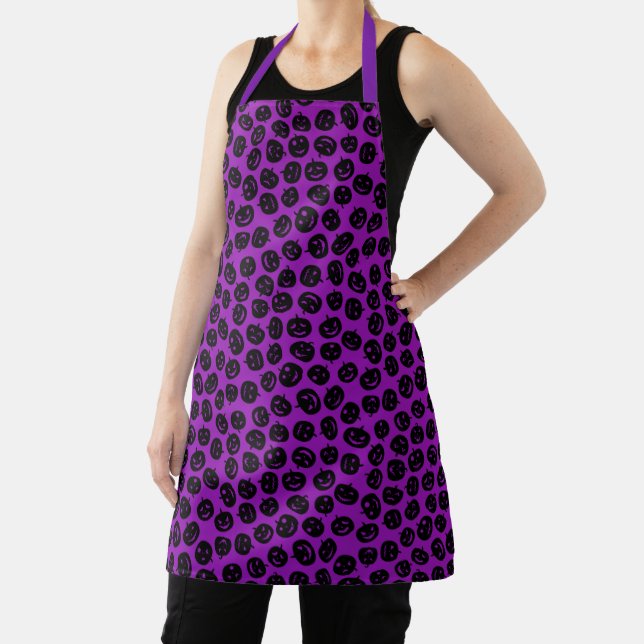 Happy Halloween Trendy Purple Pumpkin Apron (Insitu)