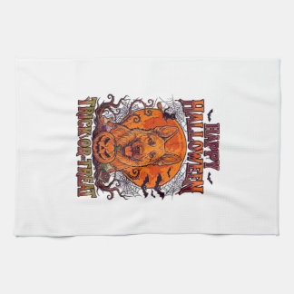 Happy Halloween Trick Or Treat German Shepherd Pum Tea Towel