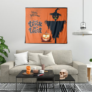 Happy Halloween Trick or Treat Scarecrow Tapestry
