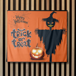 Happy Halloween Trick or Treat Scarecrow Tapestry