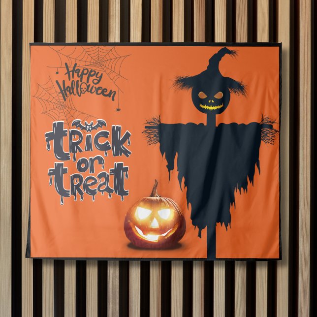 Happy Halloween Trick or Treat Scarecrow Tapestry (Spooktacular Décor for a Fun-Filled Halloween!)
