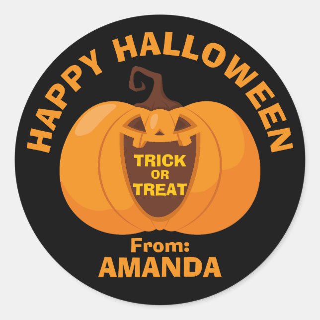 Happy Halloween Trick or Treat Spooky Pumpkin Face Classic Round Sticker (Front)