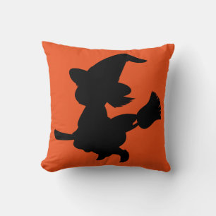 Happy Halloween Trick or Treat Witch with Broom Cushion