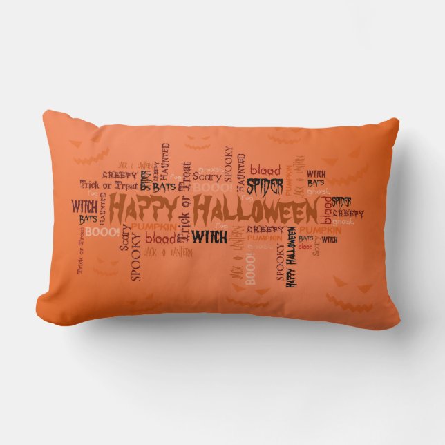 Happy Halloween Typography Lumbar Cushion (Front)