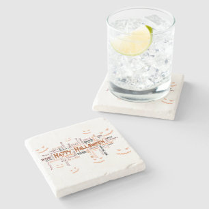 Happy Halloween Typography - Marble Stone Coaster