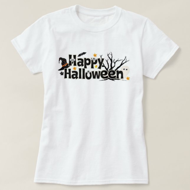 Happy Halloween Typography T-Shirt (Design Front)