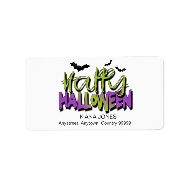 Happy Halloween Typography w/Bats Green ID685 Label (Front)