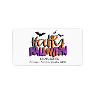 Happy Halloween Typography w/Bats Orange ID685 Label