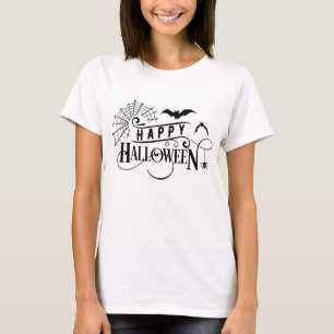 Happy Halloween typography with bat and spiders T-Shirt