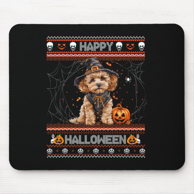 Happy Halloween Ugly Poodle Howl-o-ween Pumpkin Do Mouse Pad (Front)