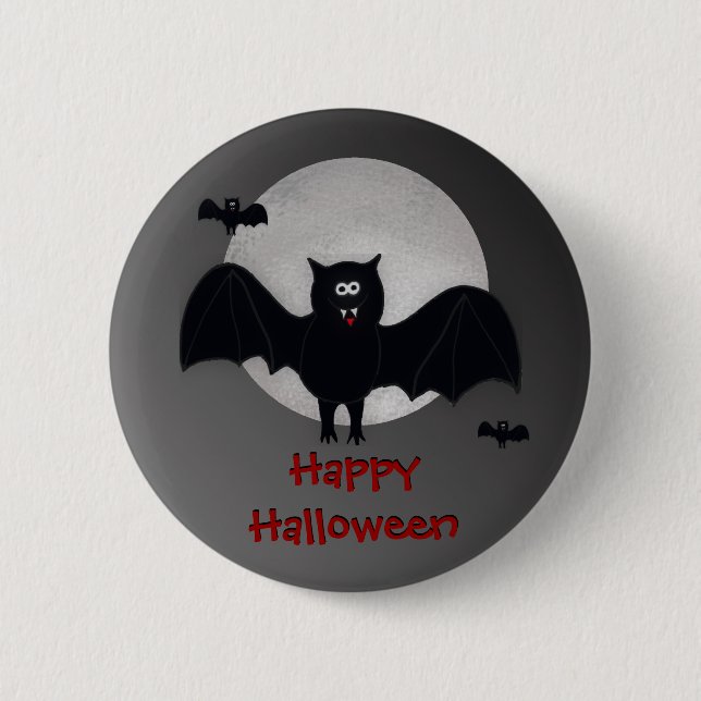 Happy Halloween Vampire Bat Button (Front)
