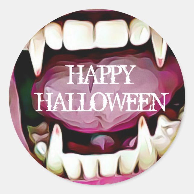 Happy Halloween Vampire Fangs Stickers (Front)