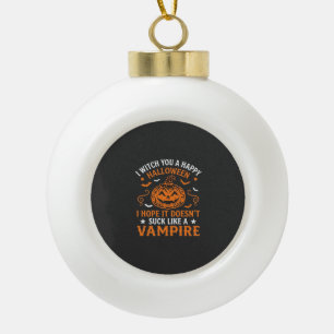 Happy Halloween Vampire Pumpkin Witch Hat Bats Ceramic Ball Christmas Ornament