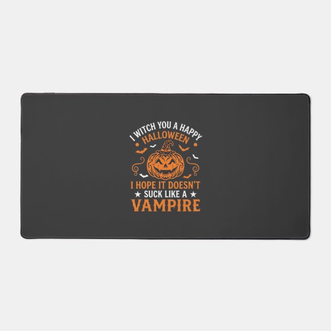 Happy Halloween Vampire Pumpkin Witch Hat Bats Desk Mat (Front)