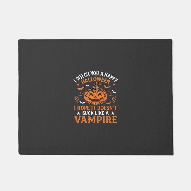 Happy Halloween Vampire Pumpkin Witch Hat Bats Doormat (Front)