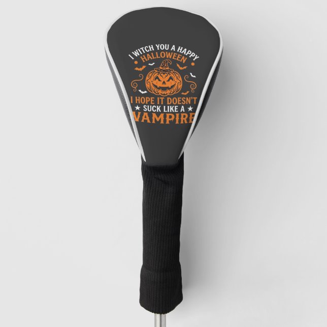 Happy Halloween Vampire Pumpkin Witch Hat Bats Golf Head Cover (Front)