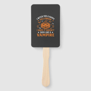 Happy Halloween Vampire Pumpkin Witch Hat Bats Hand Fan