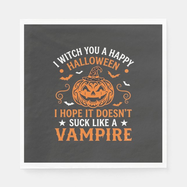 Happy Halloween Vampire Pumpkin Witch Hat Bats Napkin (Front)