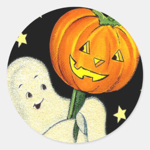 Happy Halloween Vintage Ghost and Pumpkin Sticker