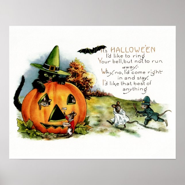 Happy Halloween Vintage Halloween Postcard Art Poster (Front)