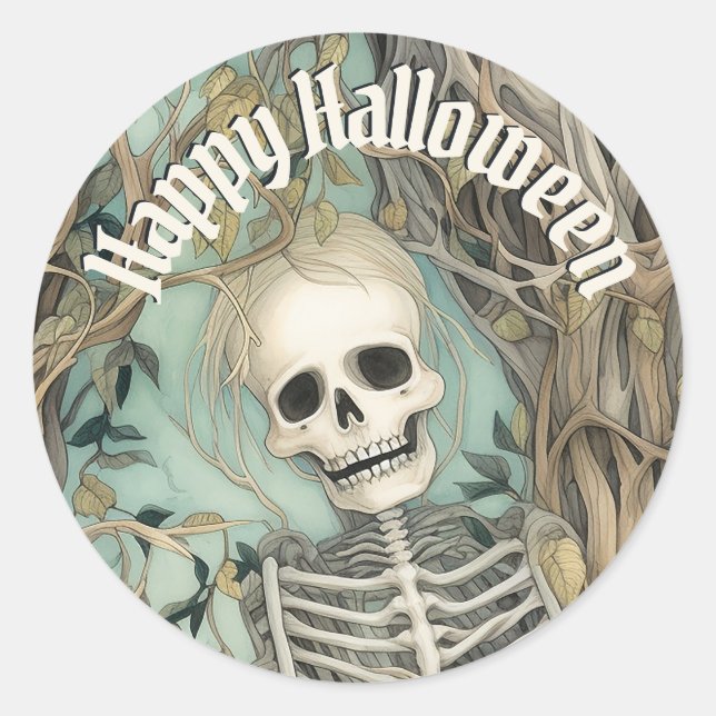 Happy Halloween Vintage Skull Classic Round Sticker (Front)