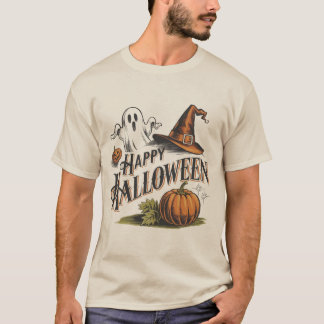 Happy Halloween Vintage T-Shirt with Ghost Pumpkin