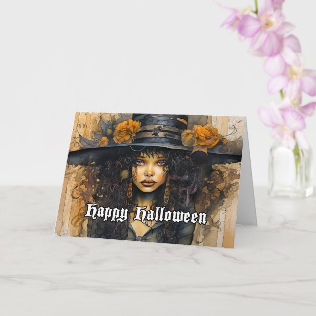 Happy Halloween Voodoo Witch Illustration Card (Orchid)