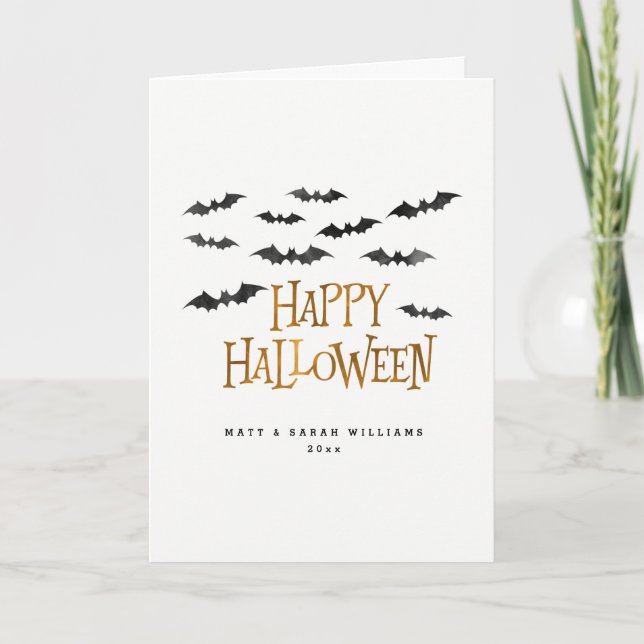 Happy Halloween Watercolor Bats Card (Front)