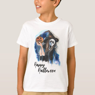 Happy Halloween Watercolor Witch and Pumpkin T-Shirt