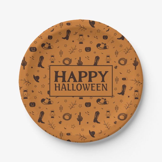 happy halloween western pattern paper plate (Front)