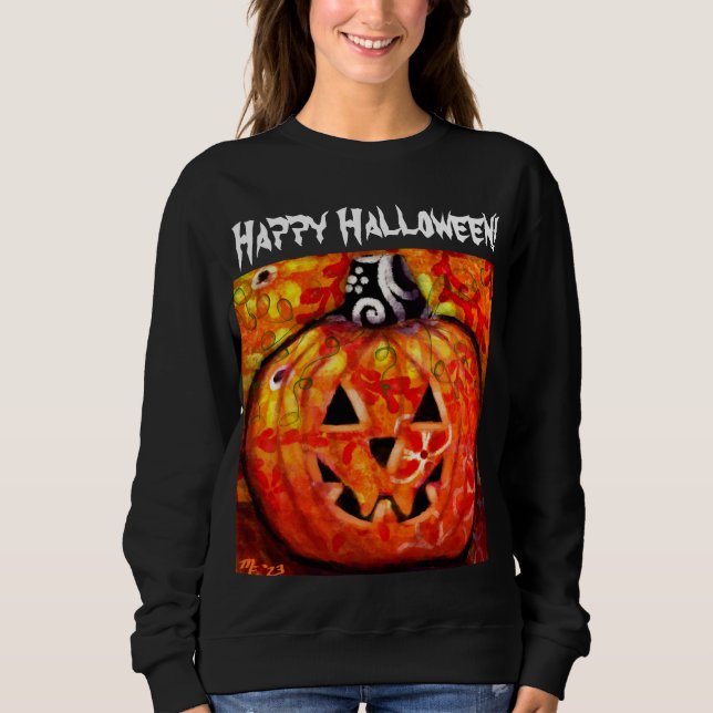 Happy Halloween Whimsical Jack-O-Lantern Pumpkin Sweatshirt (Front)