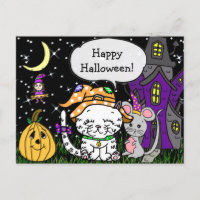 Happy Halloween White Cat and Mouse Cute