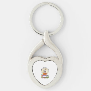 Happy Halloween White Cat Pumpkin Moon Bats Ghosts Key Ring