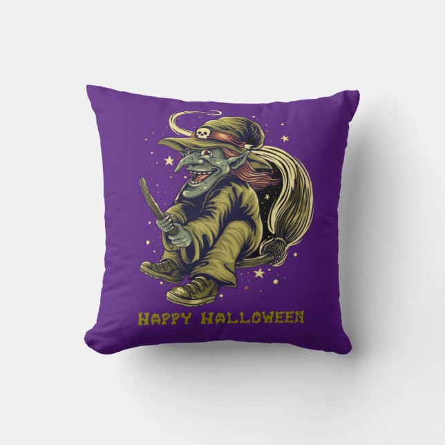Happy Halloween Wicked Flying Witch Cushion (Front)