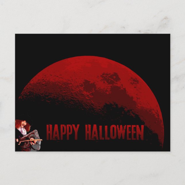Happy Halloween - Witch and Moon - Postcard (Front)