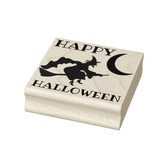 Happy Halloween Witch and Moon Rubber Stamp (Stamp)