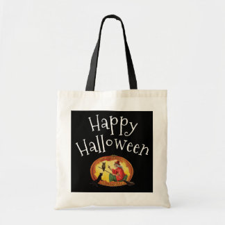 Happy Halloween, Witch, Black Cat and Owl Tote Bag