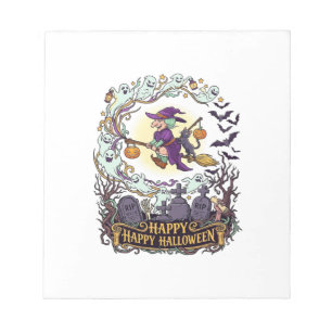 Happy Halloween Witch Broom Black Cat Ghosts_1 Notepad