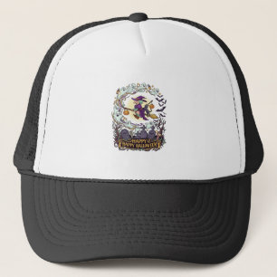 Happy Halloween Witch Broom Black Cat Ghosts_1 Trucker Hat