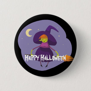 Happy Halloween Witch, Broom, Hat 6 Cm Round Badge