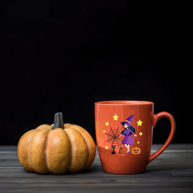 happy Halloween witch broom pumpkin cat Coffee Mug (Creator Uploaded)