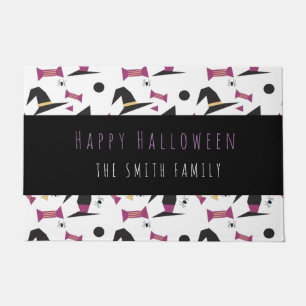 Happy Halloween Witch Candy Pattern Name Doormat