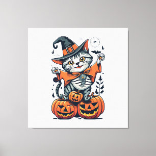 Happy Halloween Witch Cat Canvas Print