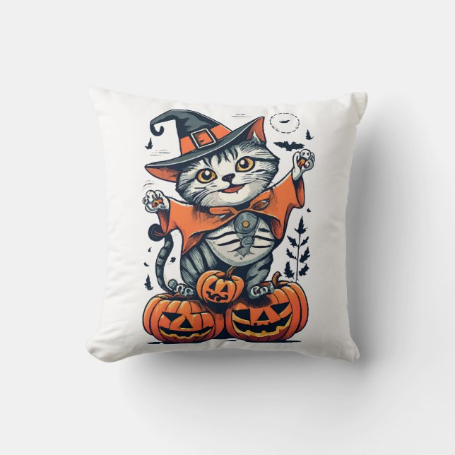 Happy Halloween Witch Cat Cushion (Front)