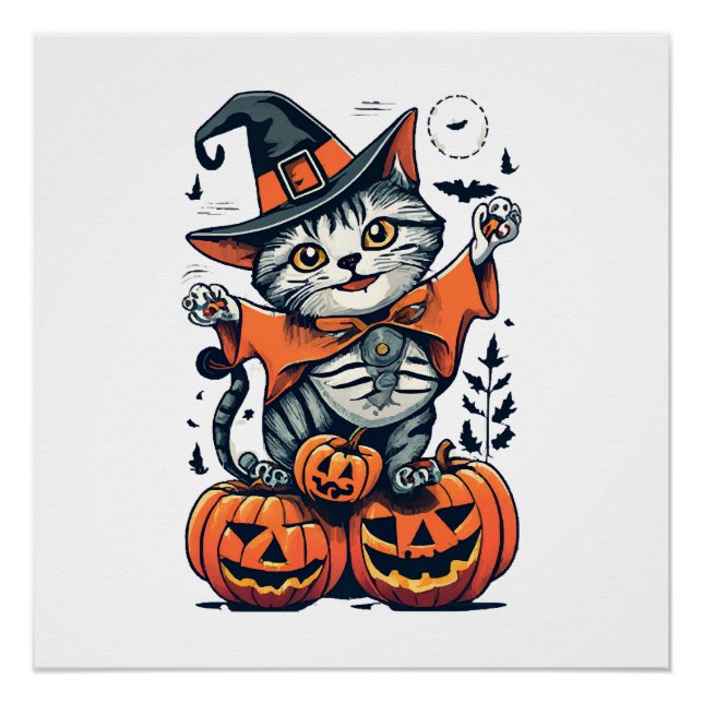 Happy Halloween Witch Cat Poster (Front)