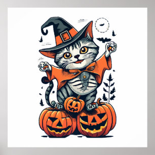 Happy Halloween Witch Cat Poster