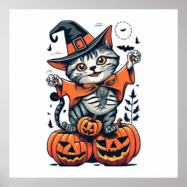 Happy Halloween Witch Cat Poster (Front)