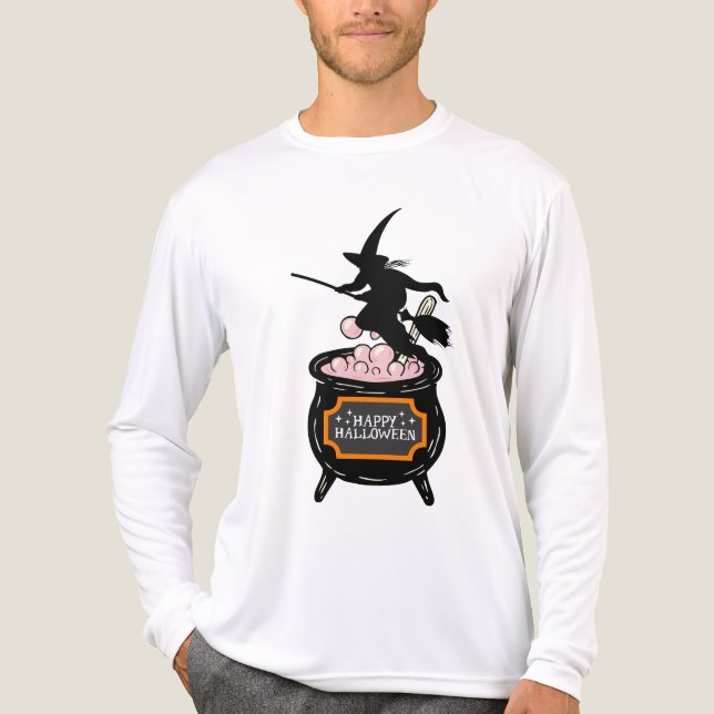 Happy Halloween Witch Cauldron Broomstick Tri-Blend Shirt (Front)