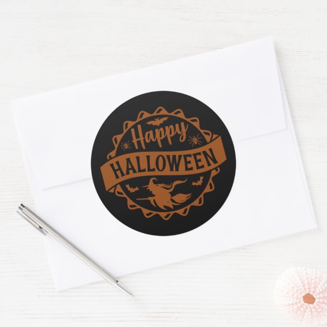 Happy Halloween Witch  Classic Round Sticker (Envelope)